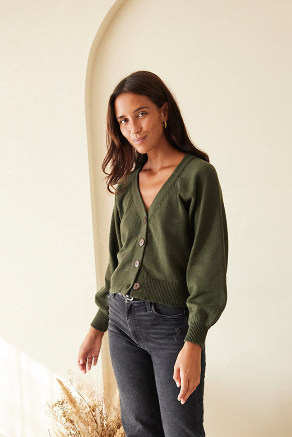 Greta Cardigan in Forest Green
