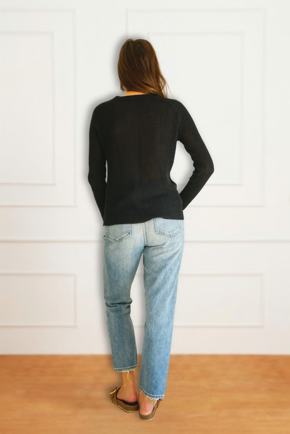 Openwork Sloane Crewneck in Black