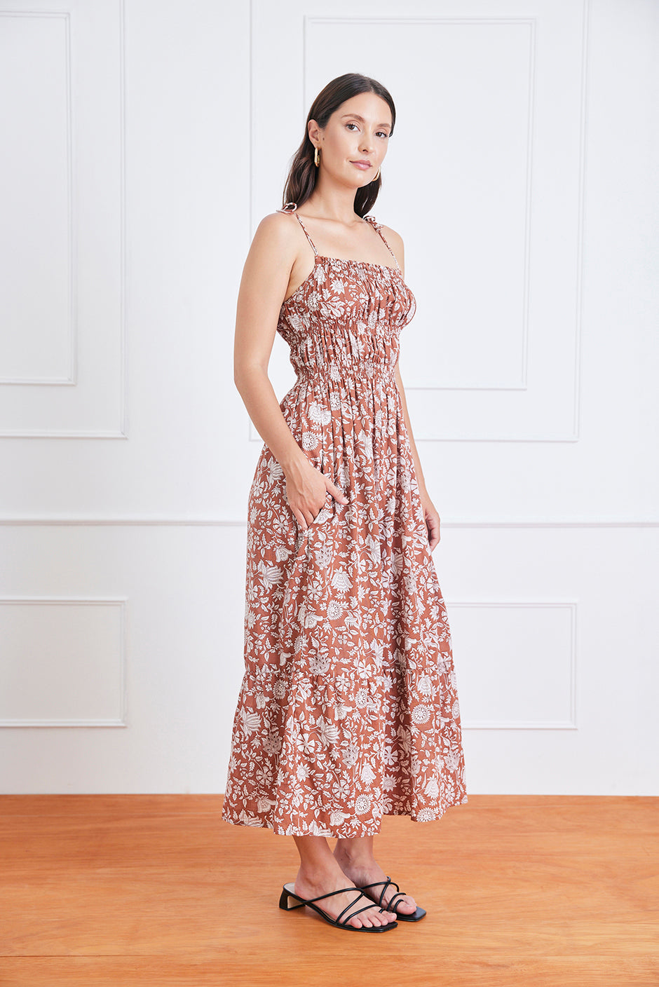 Emilia Midi Dress in Garden Roots