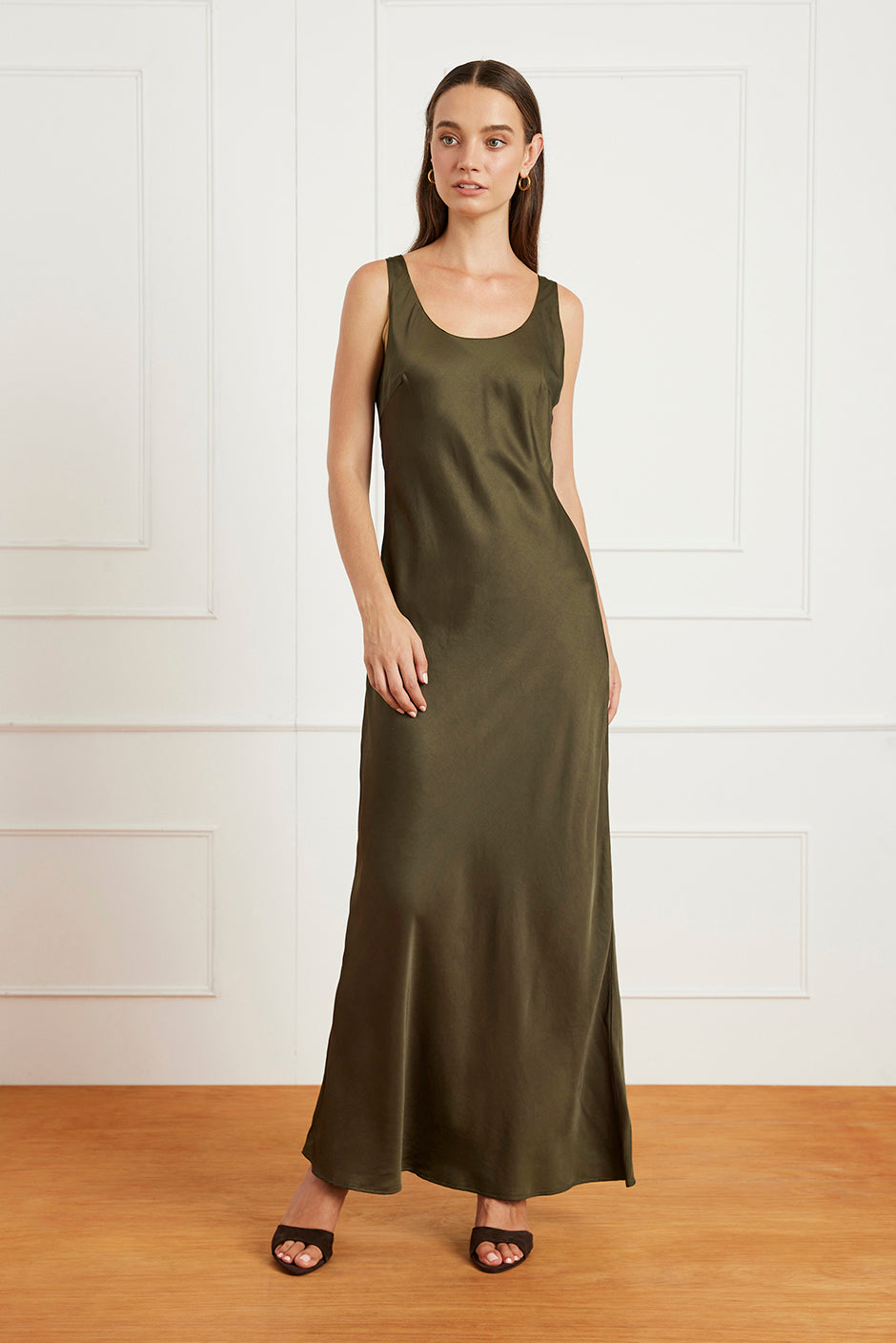 Lola Slip Dress in Olive Green