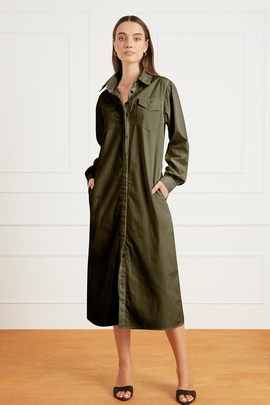 Janey Shirt Dress in Olive Green