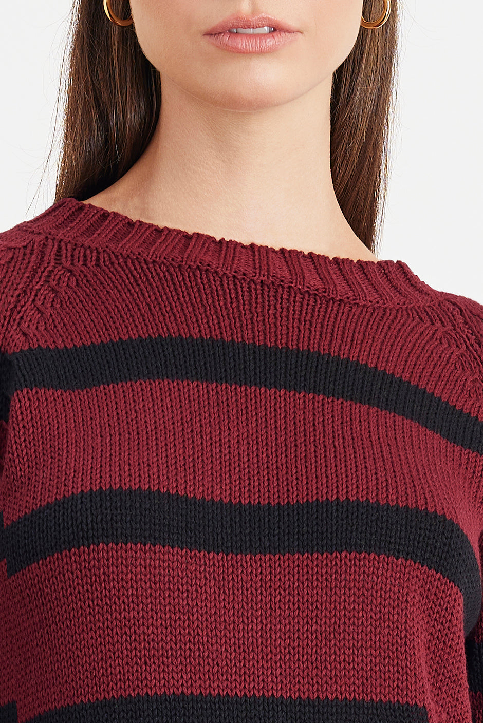 Stripe Sloane Crewneck in Burgundy