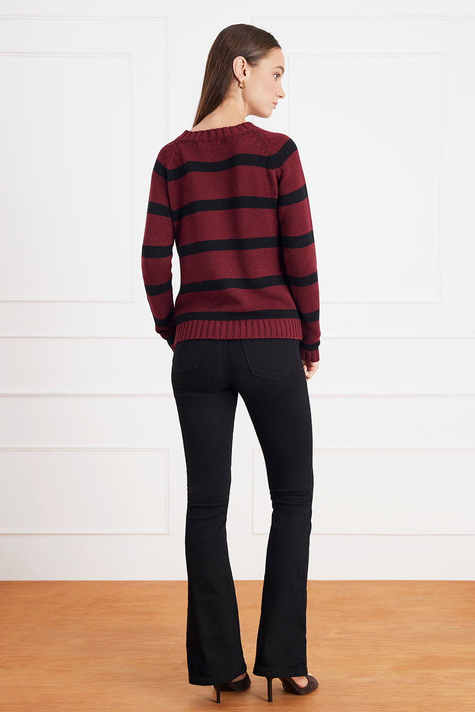 Stripe Sloane Crewneck in Burgundy