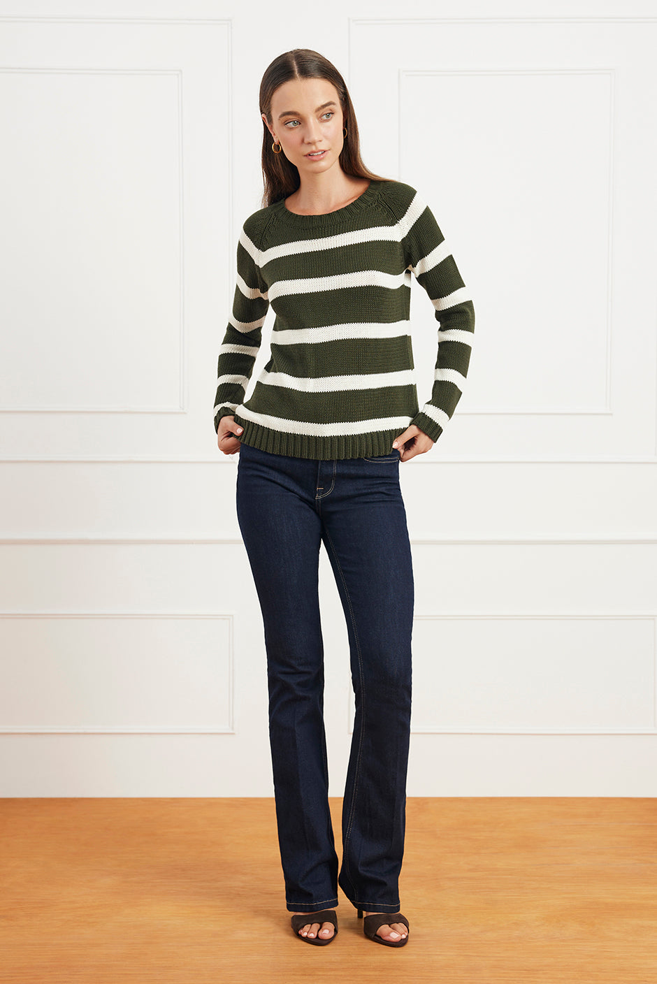 Stripe Sloane Crewneck in Forest Green
