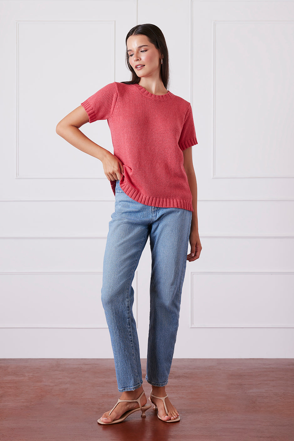 Simone Sweater Tee in Vintage Red