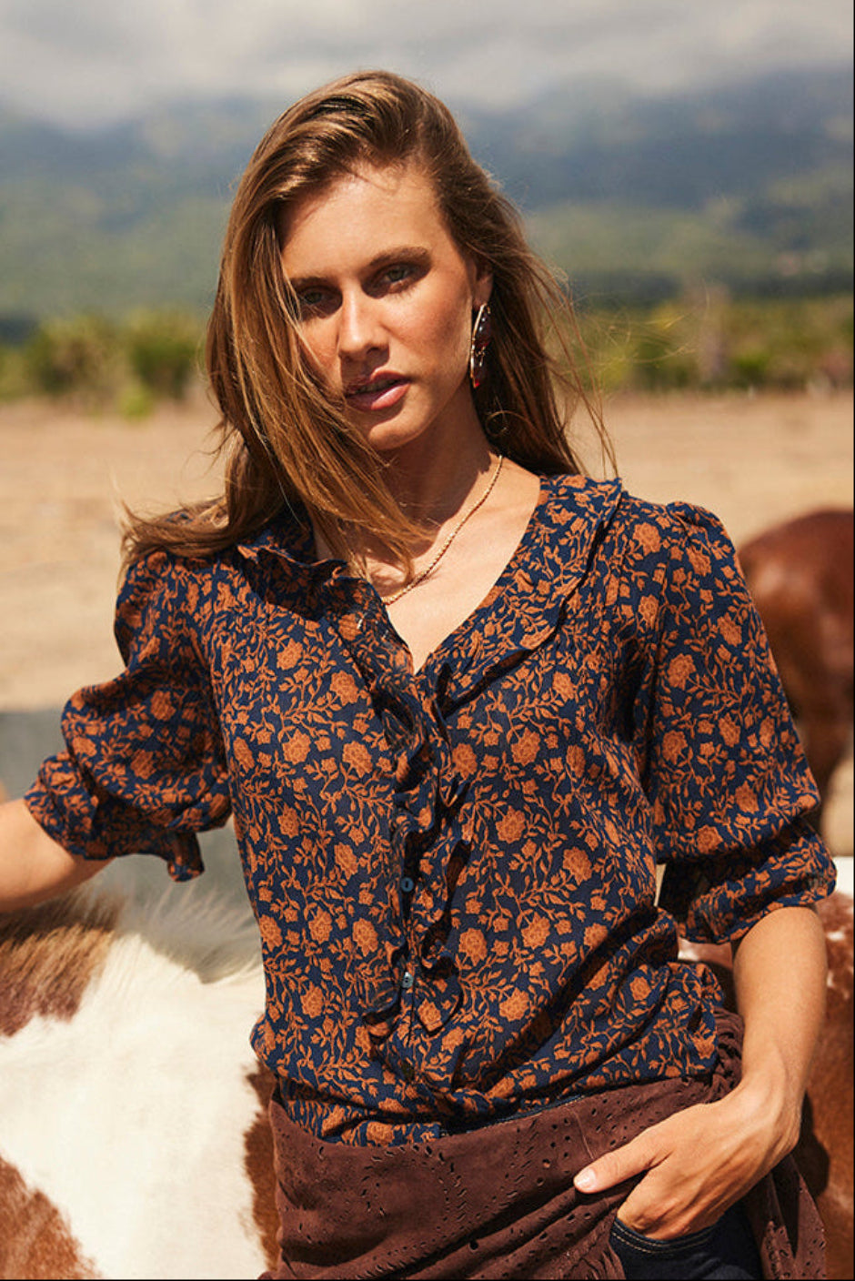 Chloe Shirt in Navy Batik