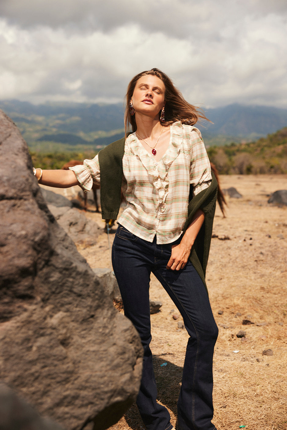 Chloe Shirt in Olive Plaid