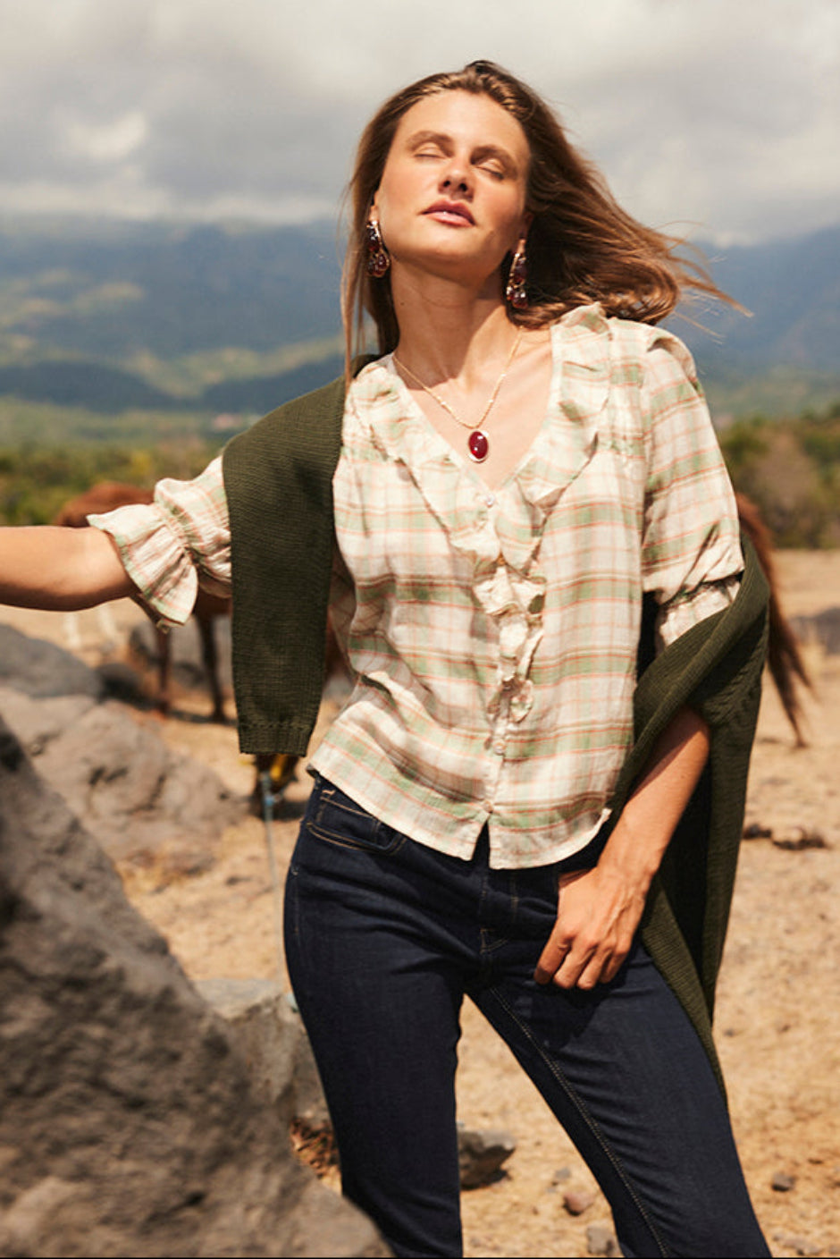 Chloe Shirt in Olive Plaid