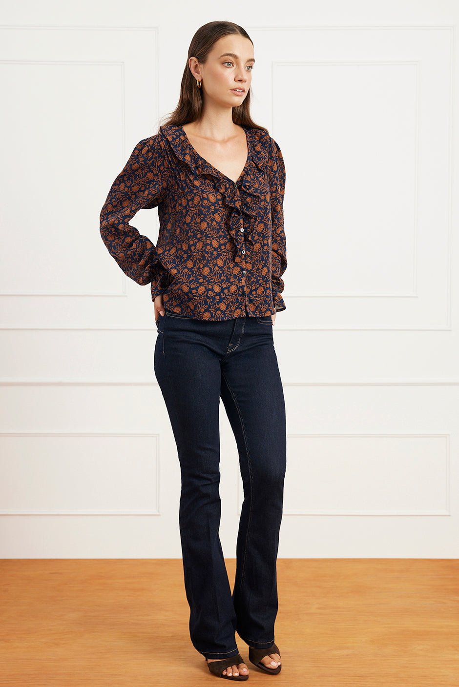 Long Sleeve Chloe Shirt in Navy Batik