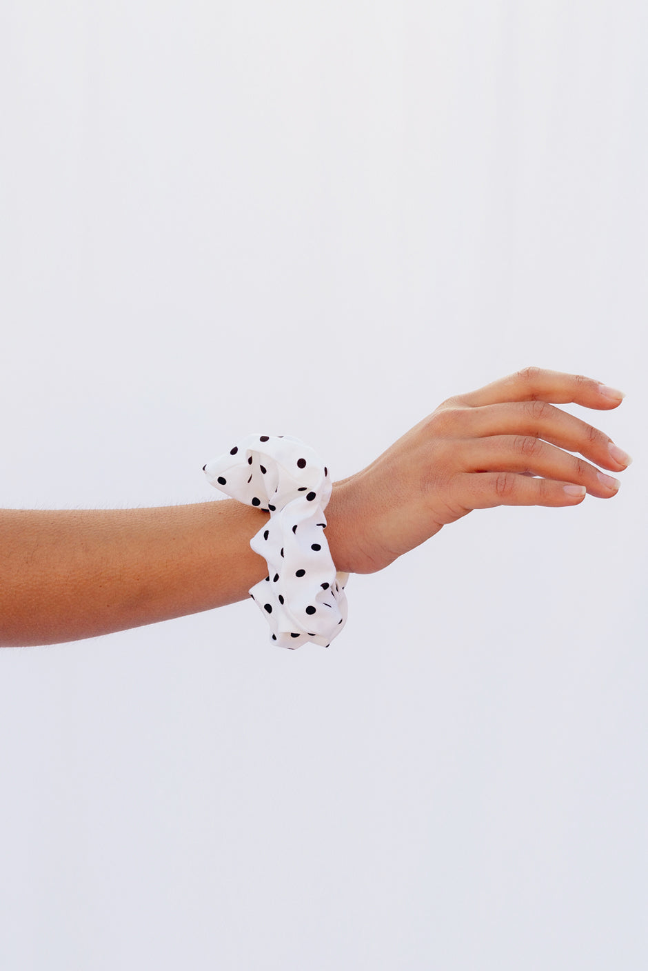 Babe scrunchie in polka dot for women from Paneros Clothing. Full view.