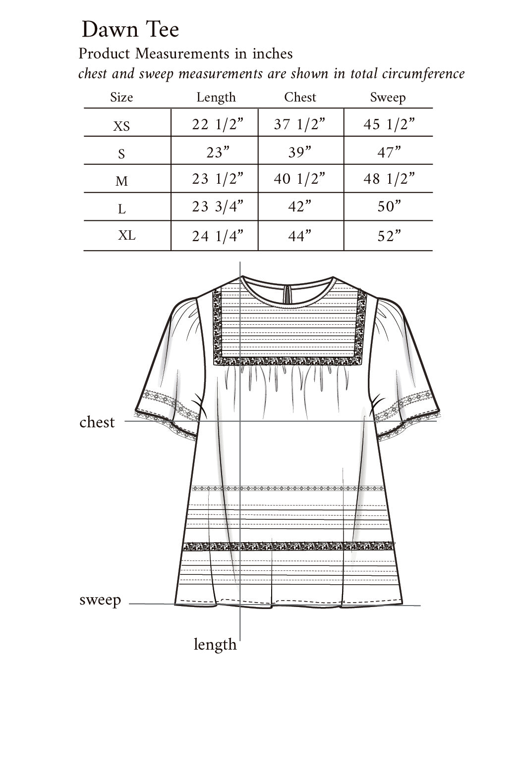 Paneros Clothing - Sustainable Fashion Ethical Designer Soft Pink Tee Shirt Embroidered Lace Blouse for Women - Sizing Guide.