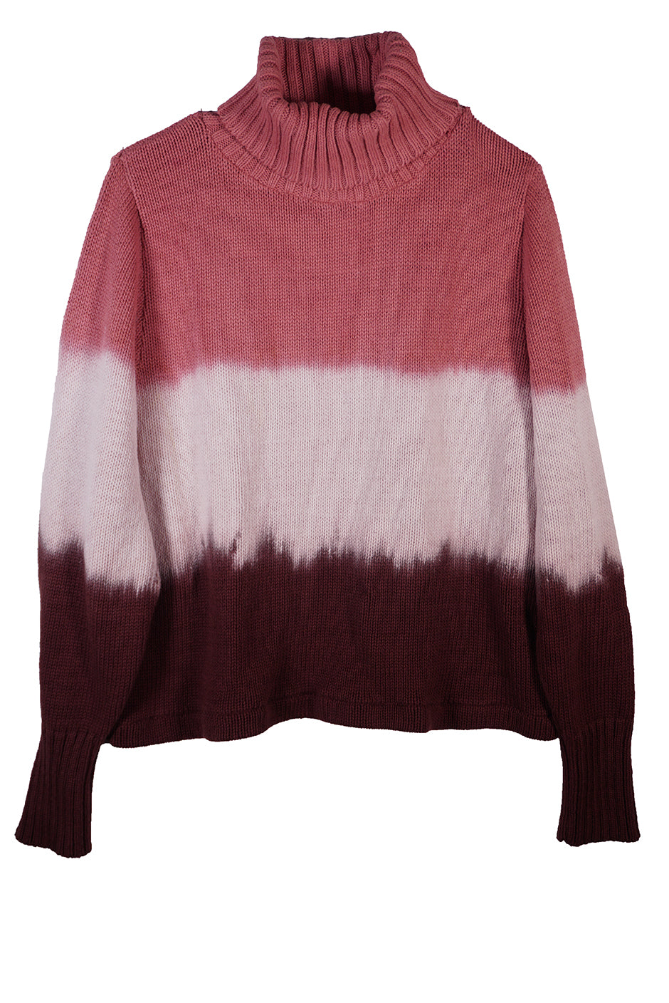 Neopolitan Revival turtleneck sweater for women by Paneros Clothing. Handmade Tie-Dye Upcycled from sustainable cotton. Ghost mannequin View.