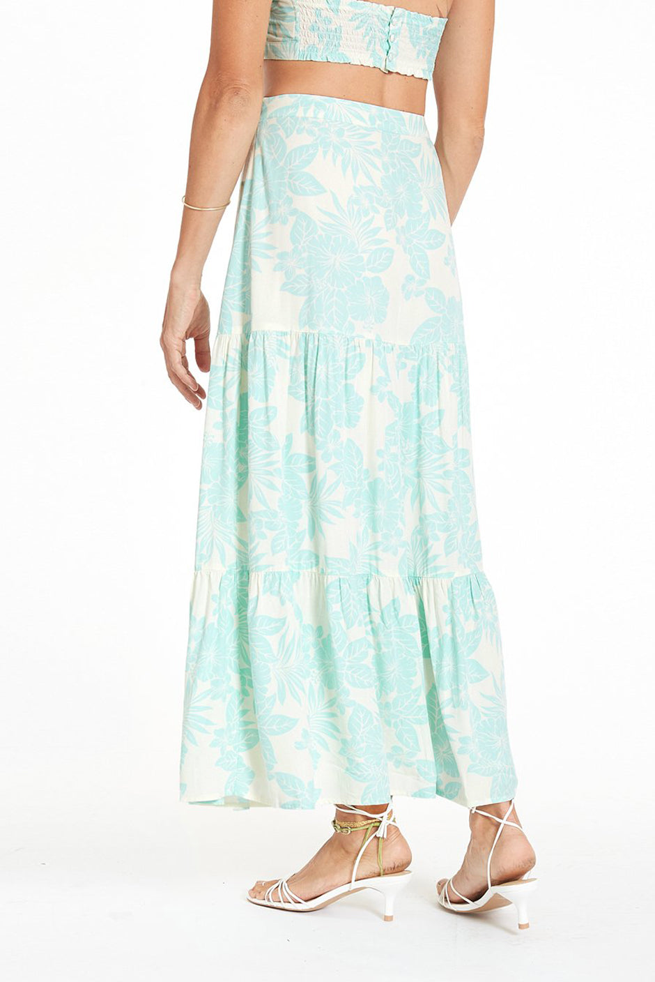 Melody Tiered Skirt in Hawaiian Print for women by Paneros Clothing. Back View.