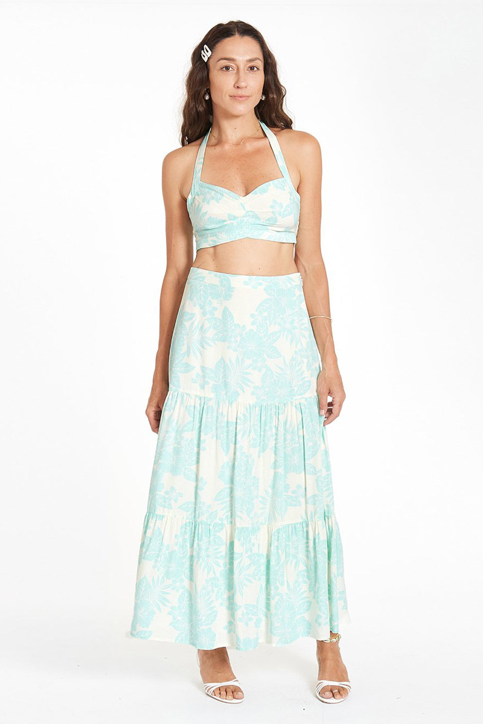 Mel Halter Top in Hawaiian Print for women by Paneros Clothing. Front View.