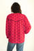 Red Sedona Tile Print Anna Shirt from Paneros Clothing with button-up front and long sleeves. Sustainable rayon dobby shirt blouse in red sedona tile print with contrast navy piping details. Back View.