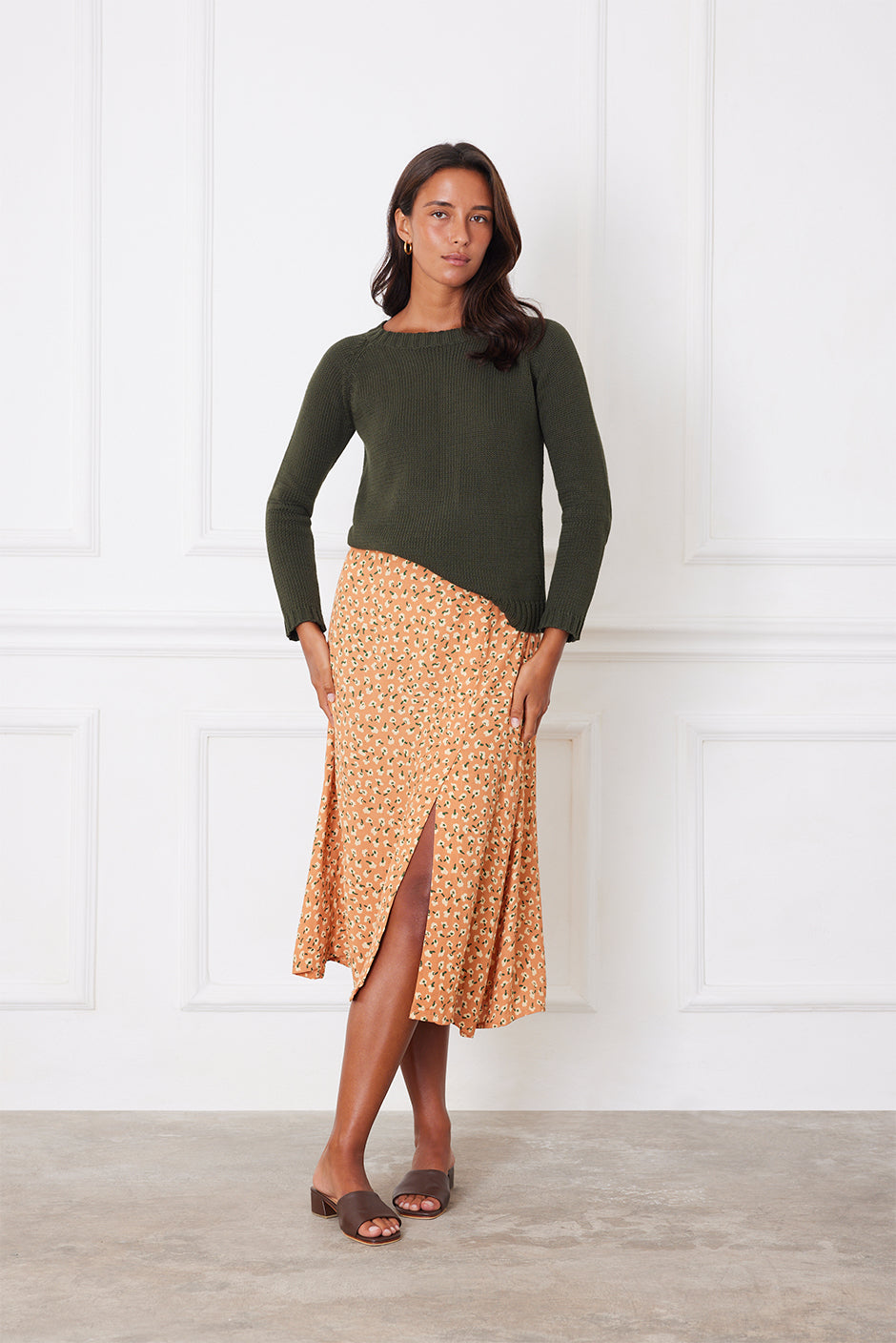 Sustainable & Ethical Ditsy Floral Print A-line Midi Skirt: the