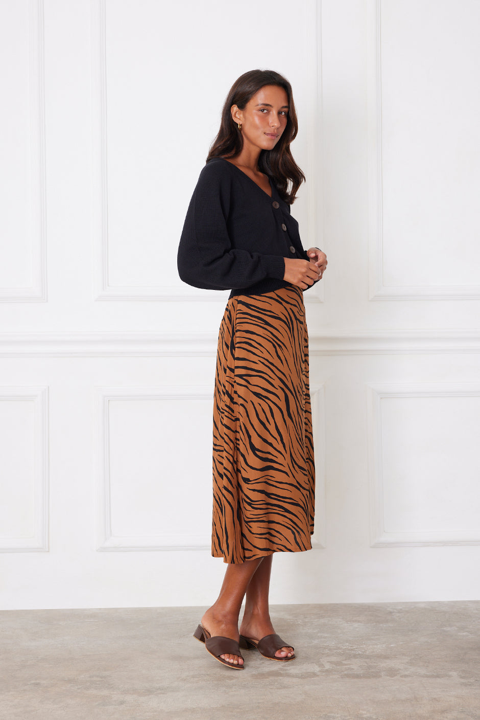 Sustainable & Ethical Zebra Print A-line Midi Skirt: the Avery