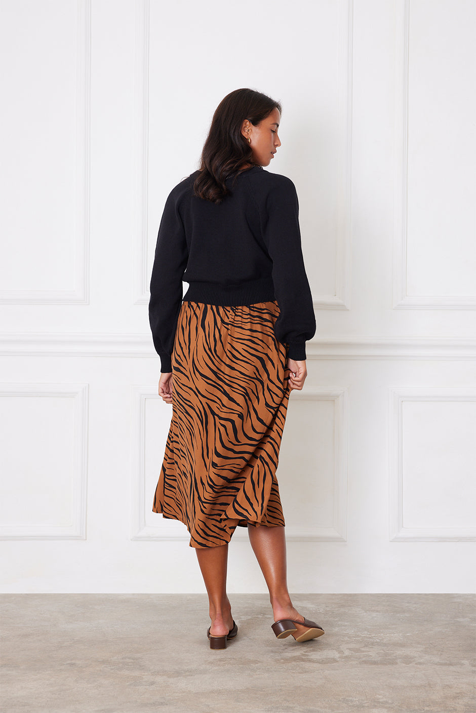 Sustainable & Ethical Zebra Print A-line Midi Skirt: the Avery