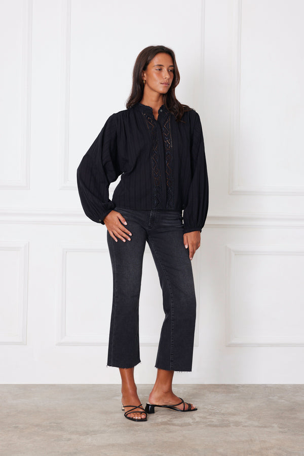 Shop Sustainable Women's Black Embroidered Shirt | the Georgia