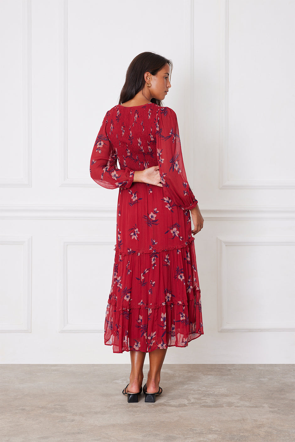 Stella Midi Dress in Cranberry Floral