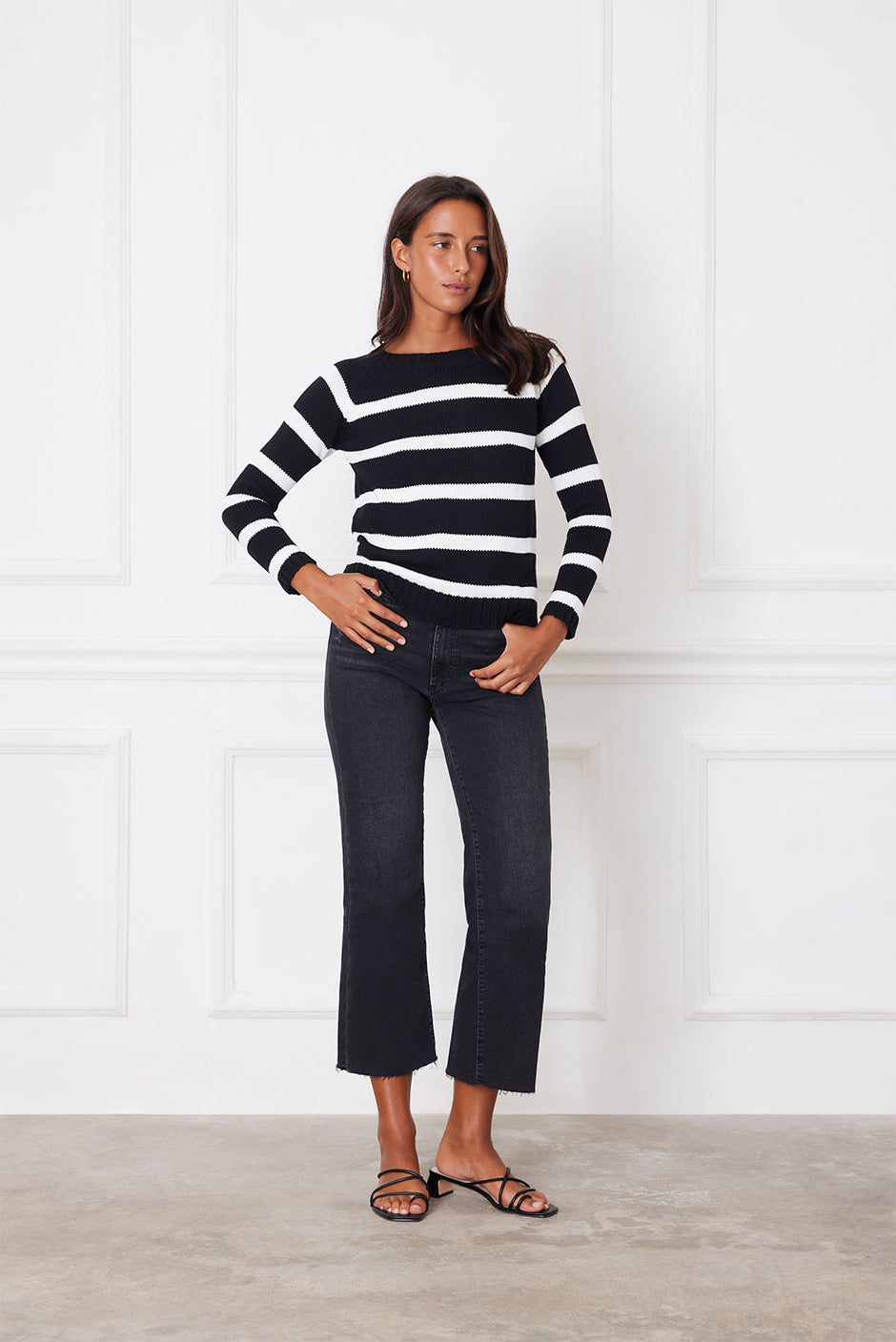 Stripe Sloane Crewneck in Black