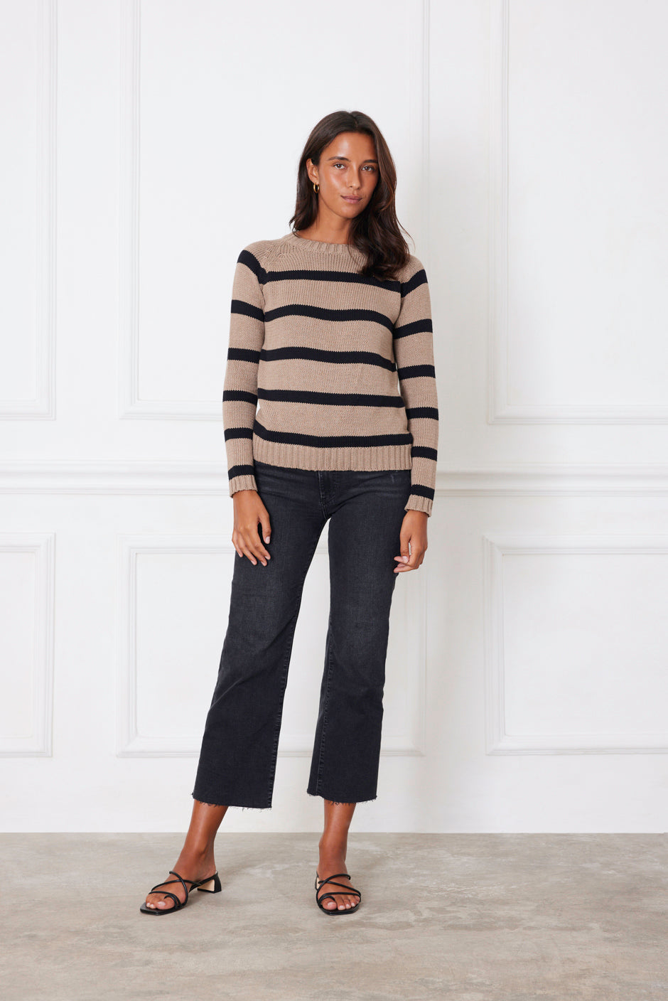 Stripe Sloane Crewneck in Mocha