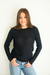 Black sustainable cotton handknitted Openwork Sloane Crewneck by Paneros Clothing. Relaxed-fit hip-length crochet crewneck sweater with long sleeves and ribbing details. Front View.