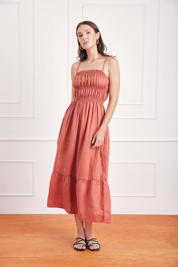 Emilia Midi Dress in Terracotta S Emilia Midi Dress in Terracotta S