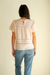 Peachy Pink Dawn Tee Shirt for women by Paneros Clothing. Handmade from soft cotton voile with pin tucks and lace trim details. Back View.