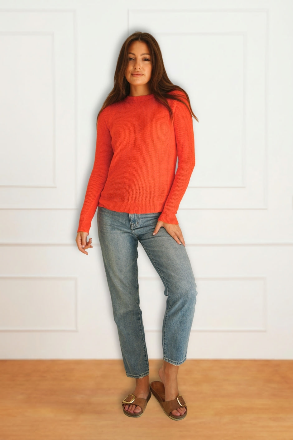 Openwork Sloane Crewneck in Orange Spritz