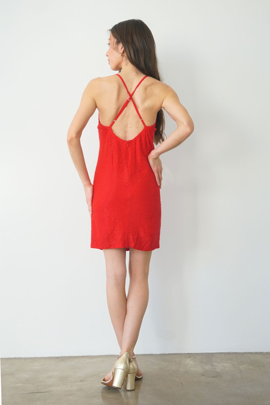 Isla Beaded Mini Dress in Cherry Punch