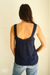 Dark Navy Blue Iris Camisole Tank-Top for Women with Embroidery detail and wide straps from Paneros Clothing. Back View highlighting embroidery details..