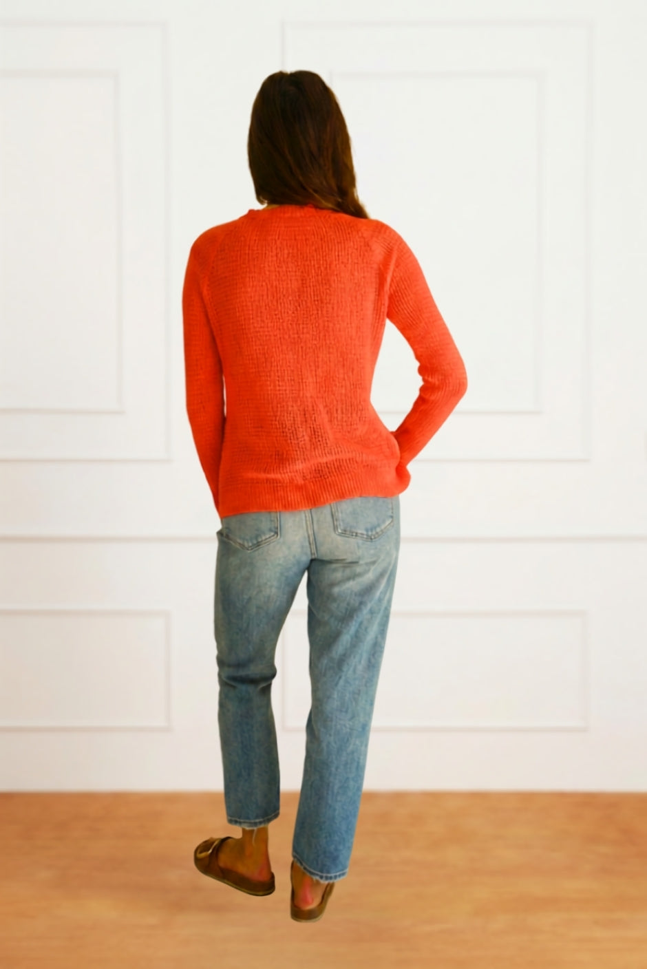 Openwork Sloane Crewneck in Orange Spritz
