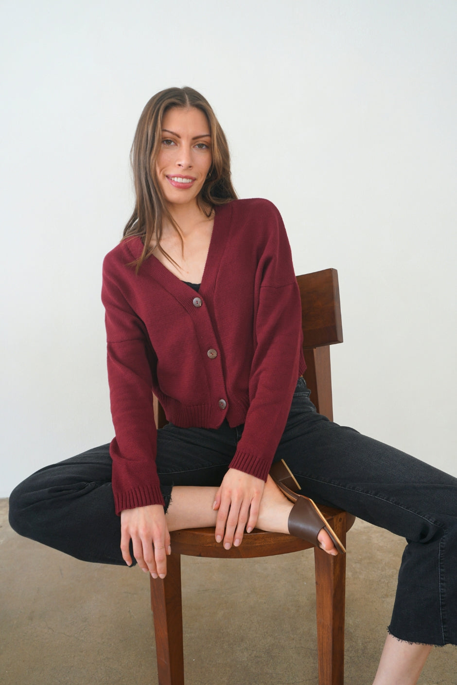 Maroon crop shops cardigan