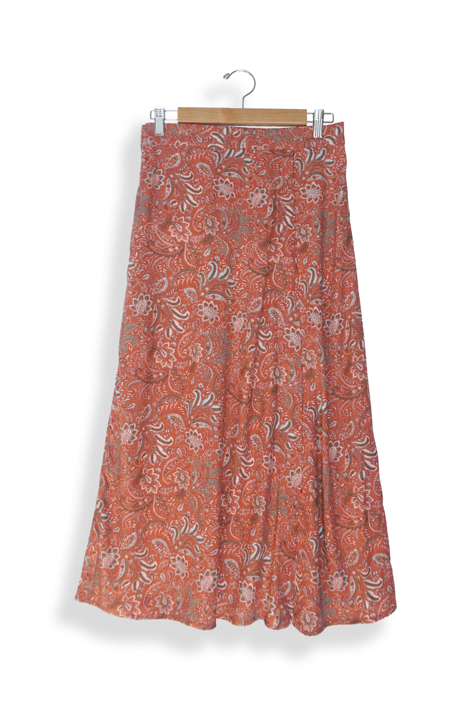 Sustainable & Ethical Rust Paisley Print A-line Midi Skirt: the