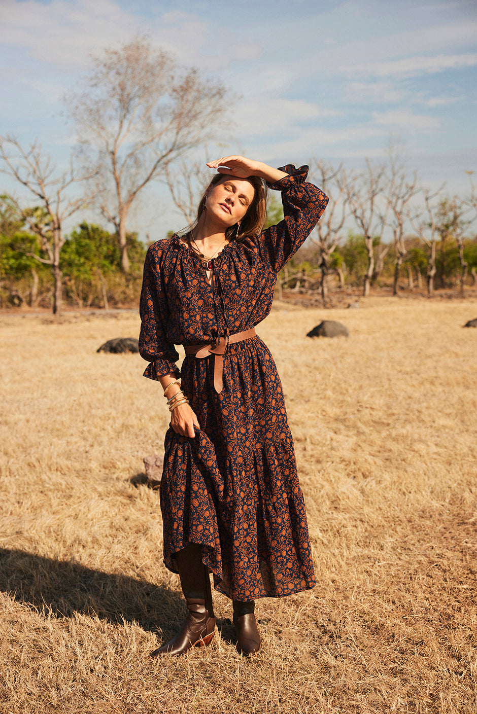 bohemian batik dress Azadeh Dress - Orange Batik