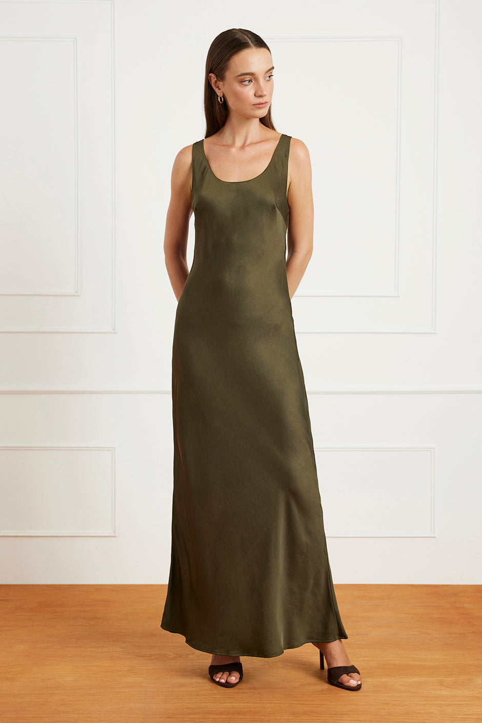 Paneros Clothing Women's Lola Satin Slip Dress - Olive Green Paneros Clothing Women's Lola Satin Slip Dress - Olive Green