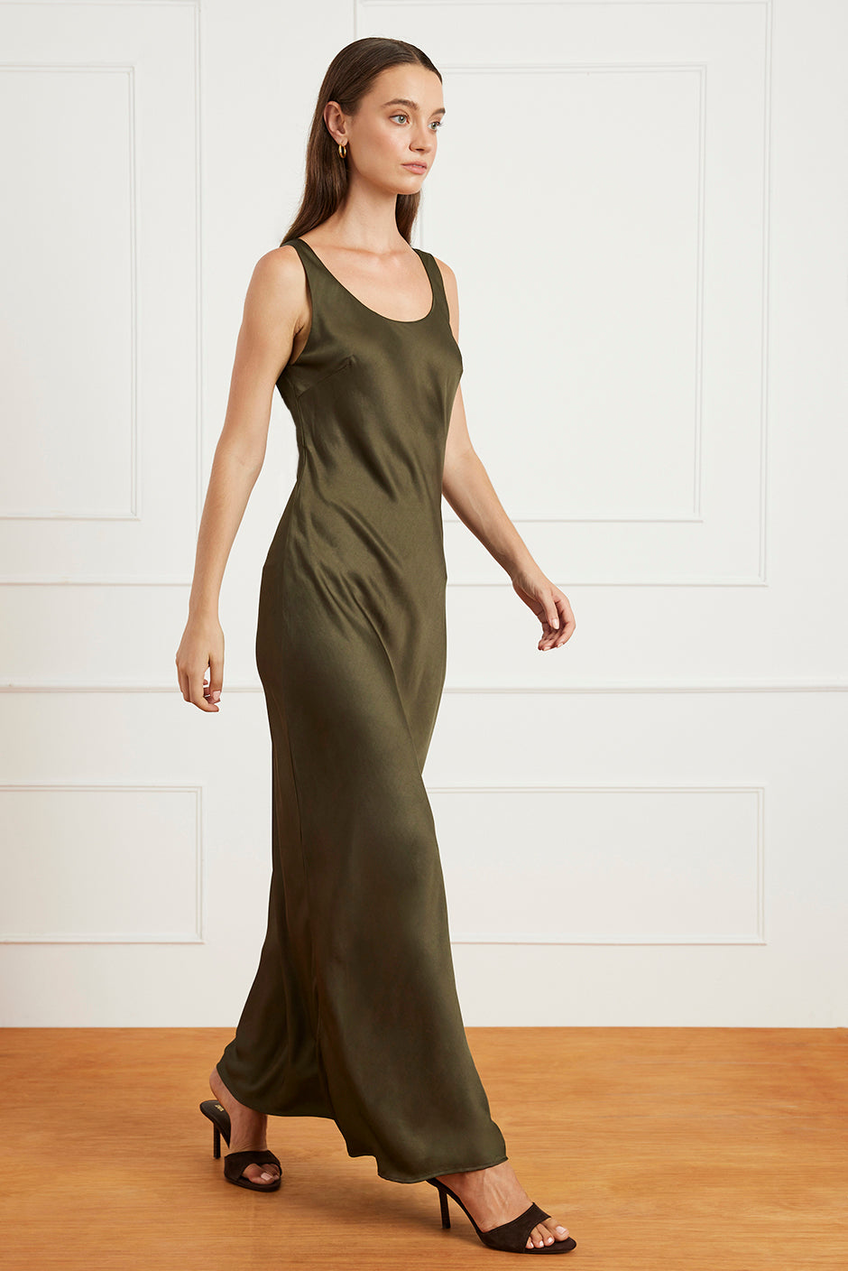 Lola Slip Dress in Olive Green
