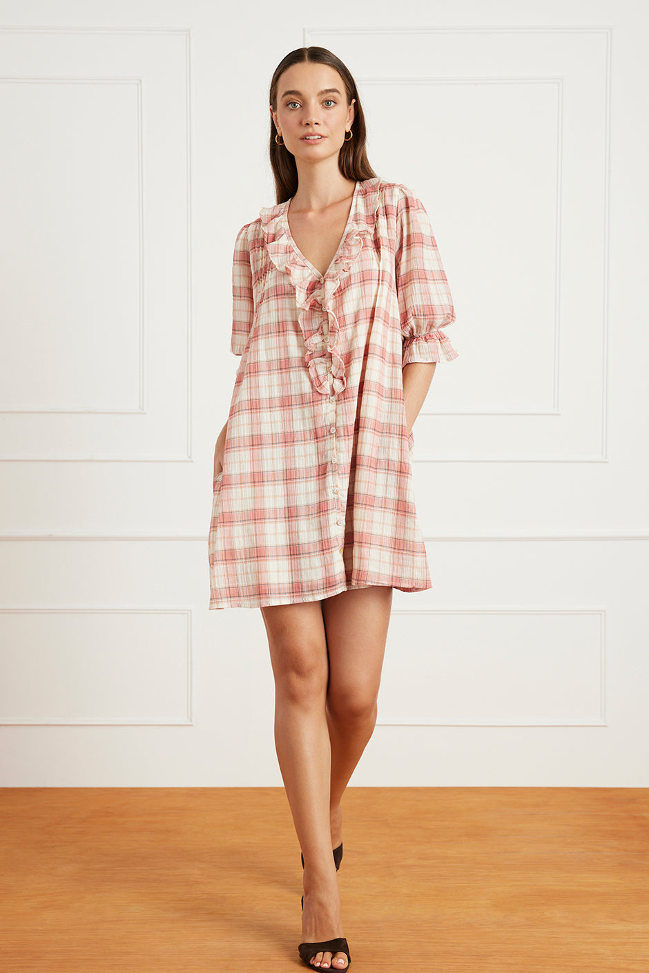 Chloe Mini Dress in Clay Plaid