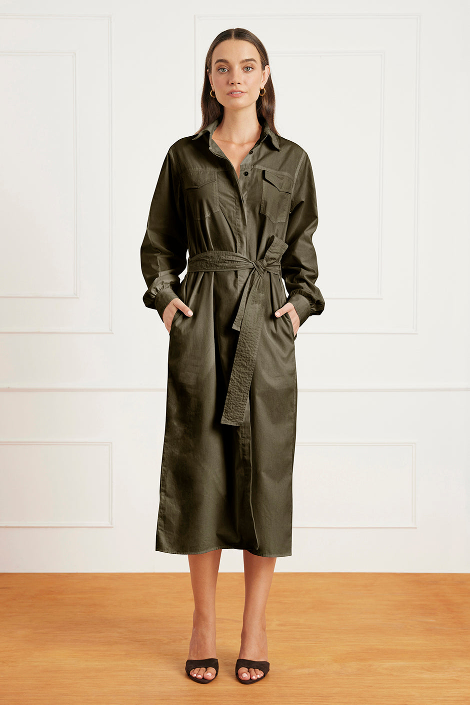 Janey Shirt Dress in Olive Green