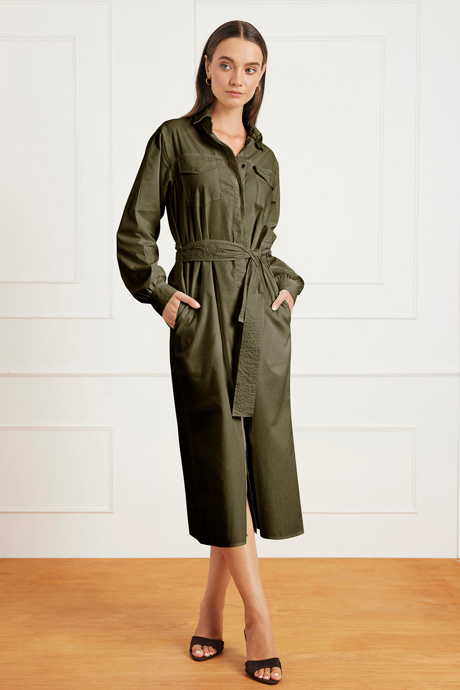 Janey Shirt Dress in Olive Green