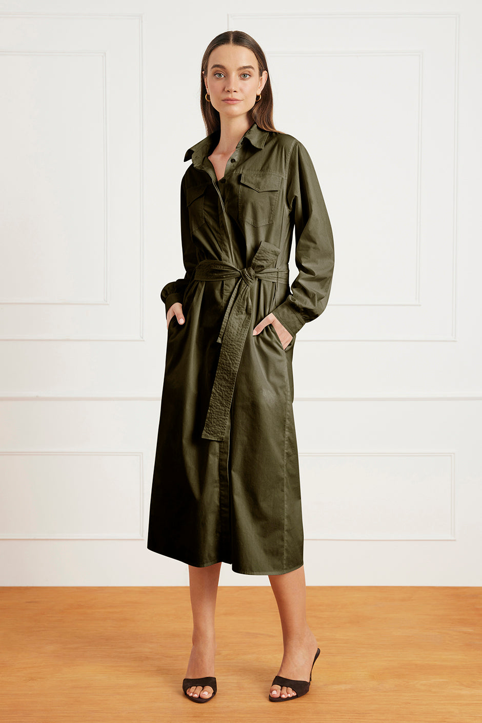 Janey Shirt Dress in Olive Green