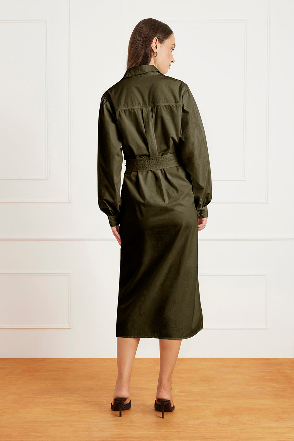 Janey Shirt Dress in Olive Green