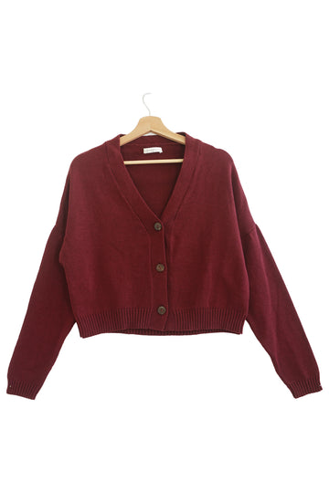 burgundy cropped cardigan