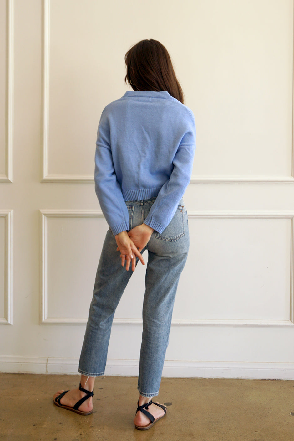 Buy Luxury Ethical Handknit Women's Blue Cotton Cropped Cardigan