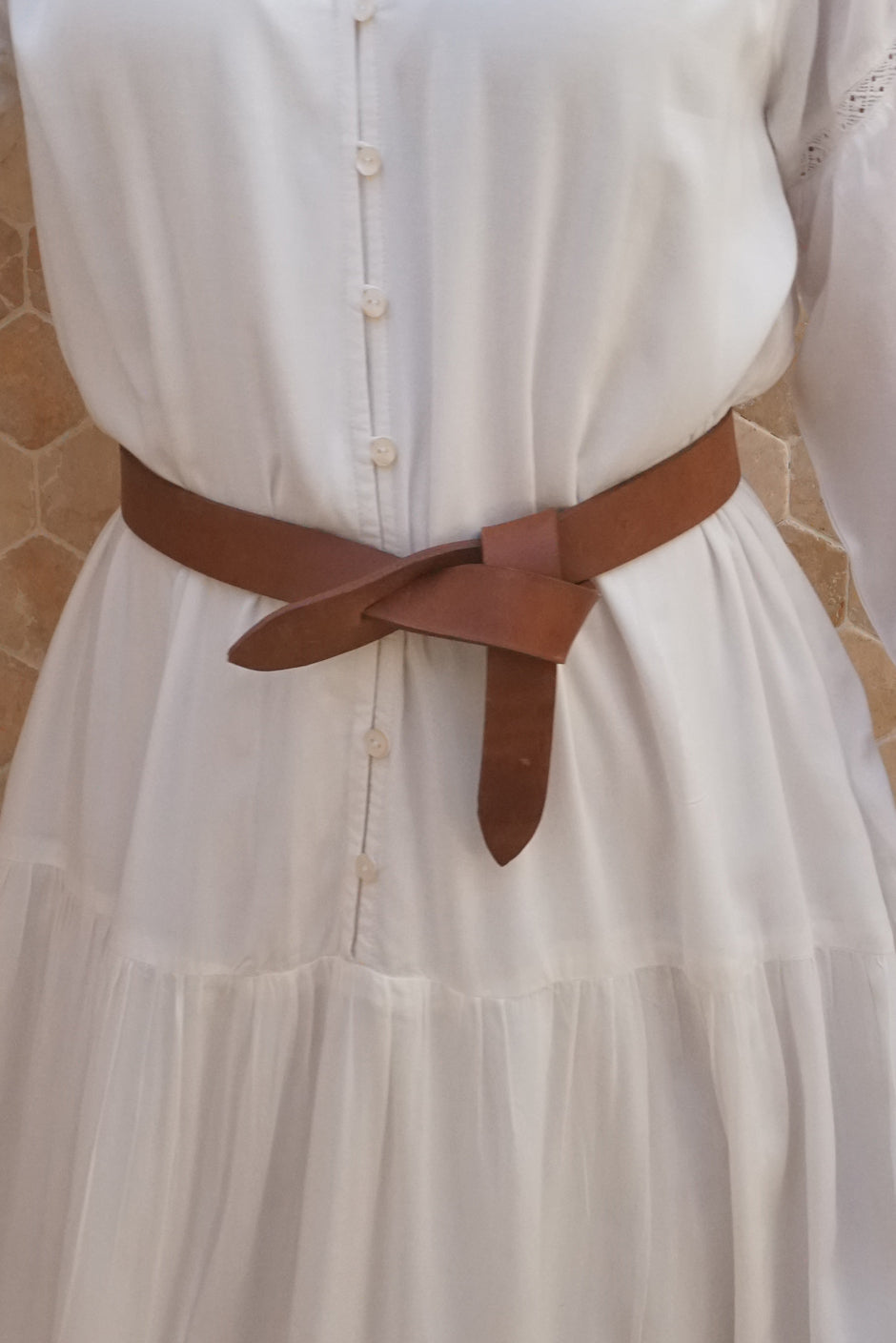 White Dress with Brown Belt