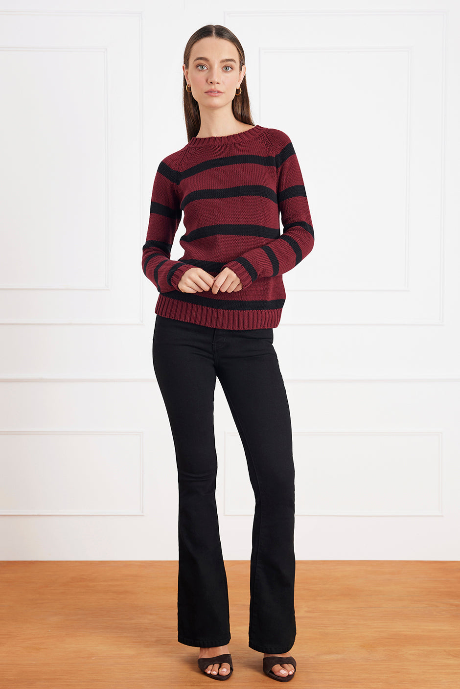 Stripe Sloane Crewneck in Burgundy