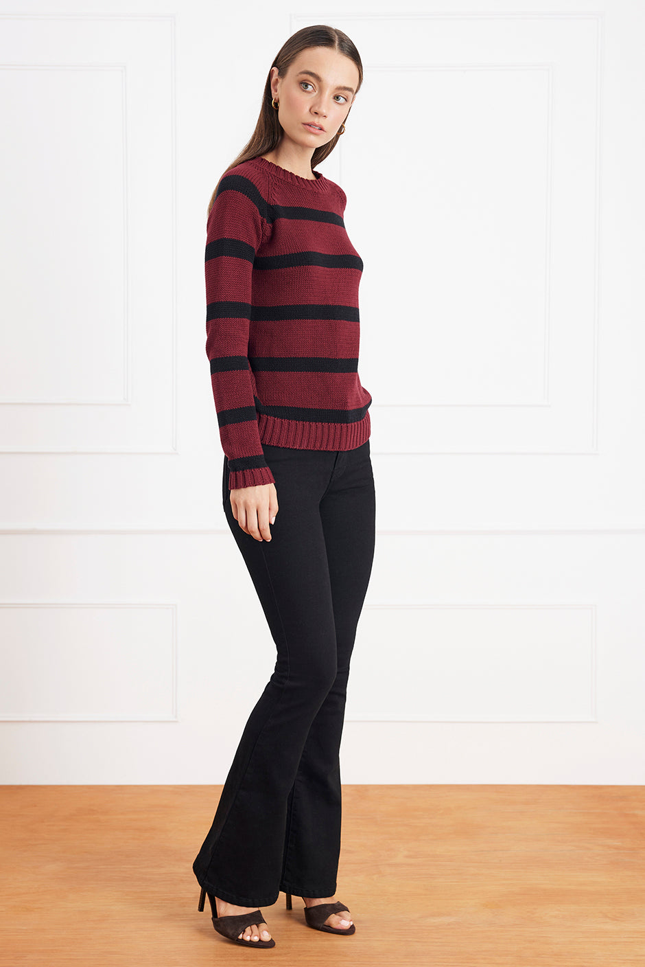 Stripe Sloane Crewneck in Burgundy