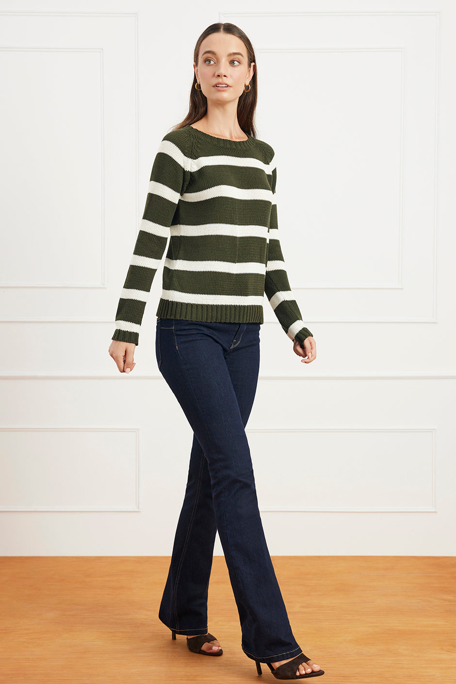 Stripe Sloane Crewneck in Forest Green