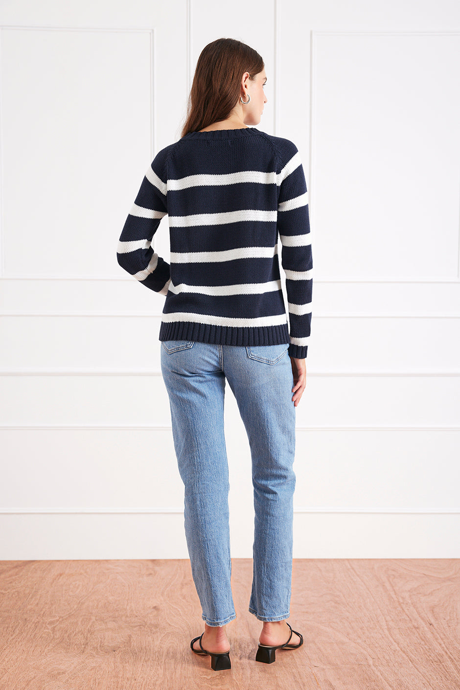 Stripe Sloane Crewneck in Midnight Navy